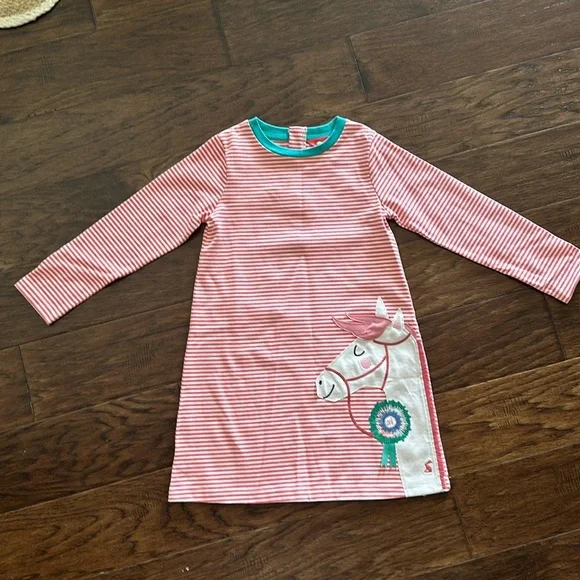 Joules Pink Striped Horse Dress 6 - Picture 1 of 7